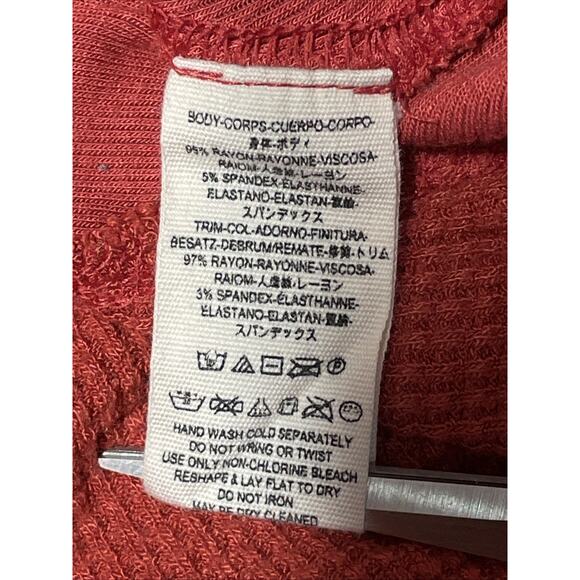 Free People Red Malibu Long Sleeve Thermal Waffle Knit Top - Size Small - Picture 5 of 8